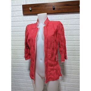 Ming Wang Women's Size S Coral Cardigan With White Trim